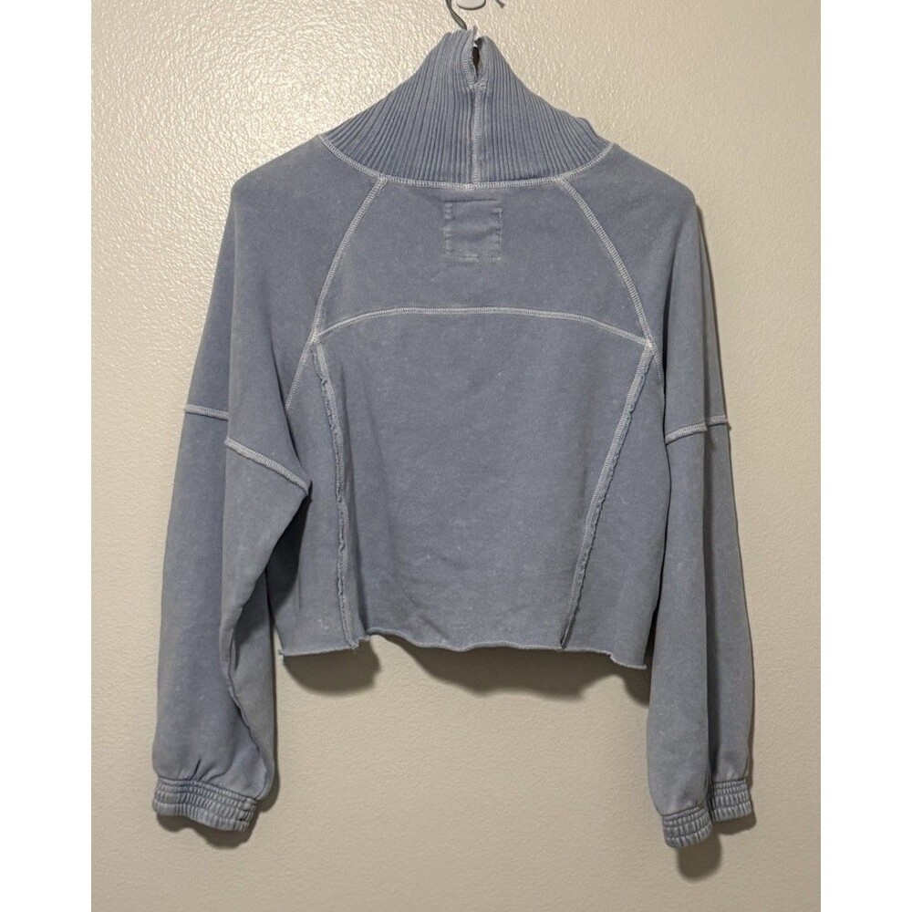Aerie New Heights Sweatshirt Blue Womens Cropped Turtleneck Oversized Medium - Picture 2 of 9